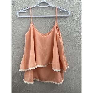Womens r2d Tank Top Size Medium Spaghetti Strap Layered Peach Lace Trim